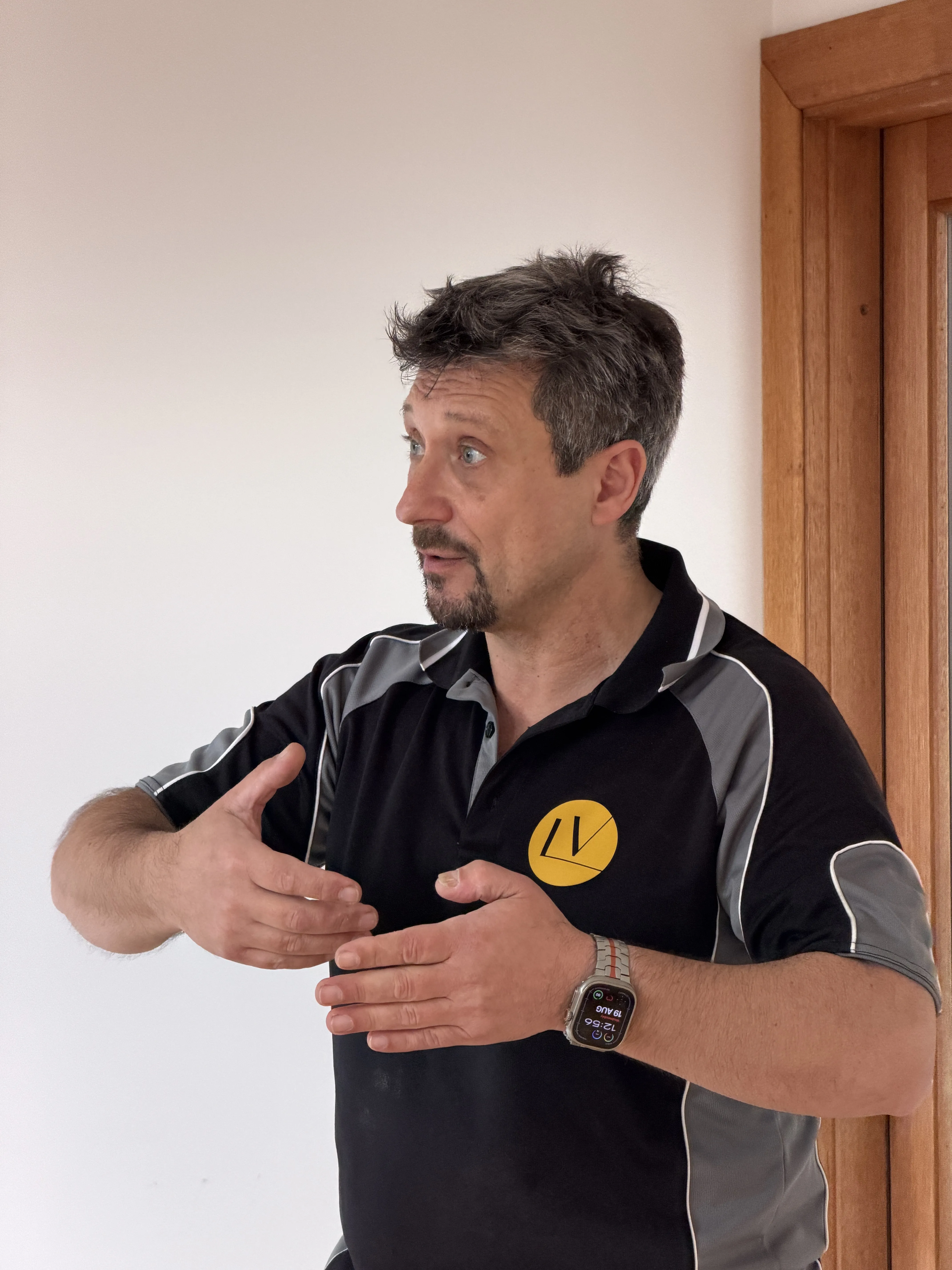 Luigi Vagnarelli on site during a timber flooring installation